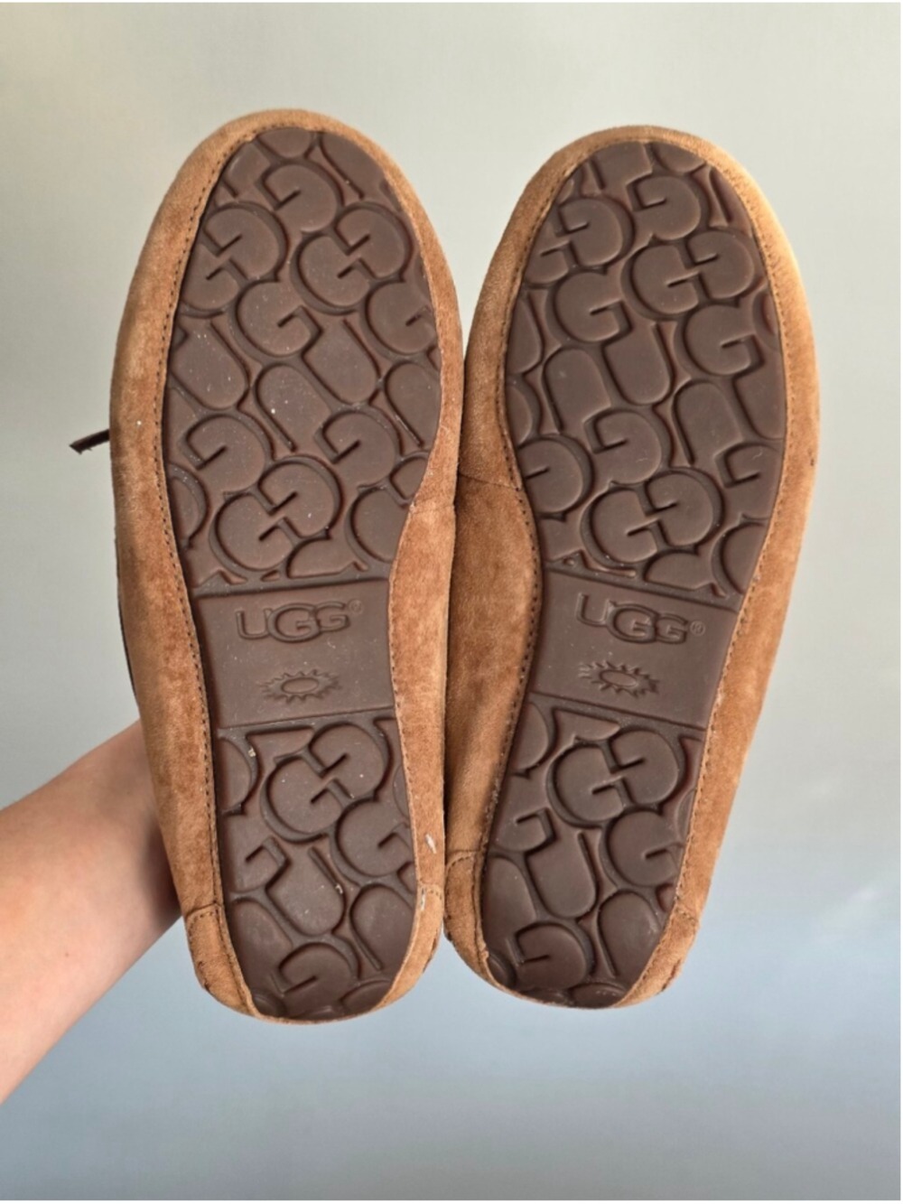 UGG Dakota Moccasin Slippers Womens Size 8 Chestnut Brown Sheepskin Lined Suede - Picture 7 of 10